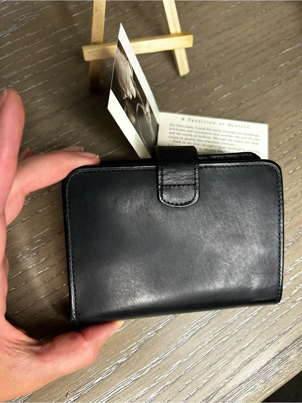 COACH Classic Black Water Buffalo calfskin leather bifold Compact Clutch 4882